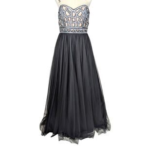 Blondie Nites Black Rhinestone Strapless Prom Ball Gown Tulle Dress 11